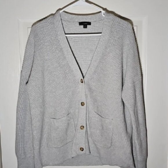 J. Crew Cotton Cashmere Blend Oversized Button Up Cardigan Gray Pockets Size S - Picture 1 of 6